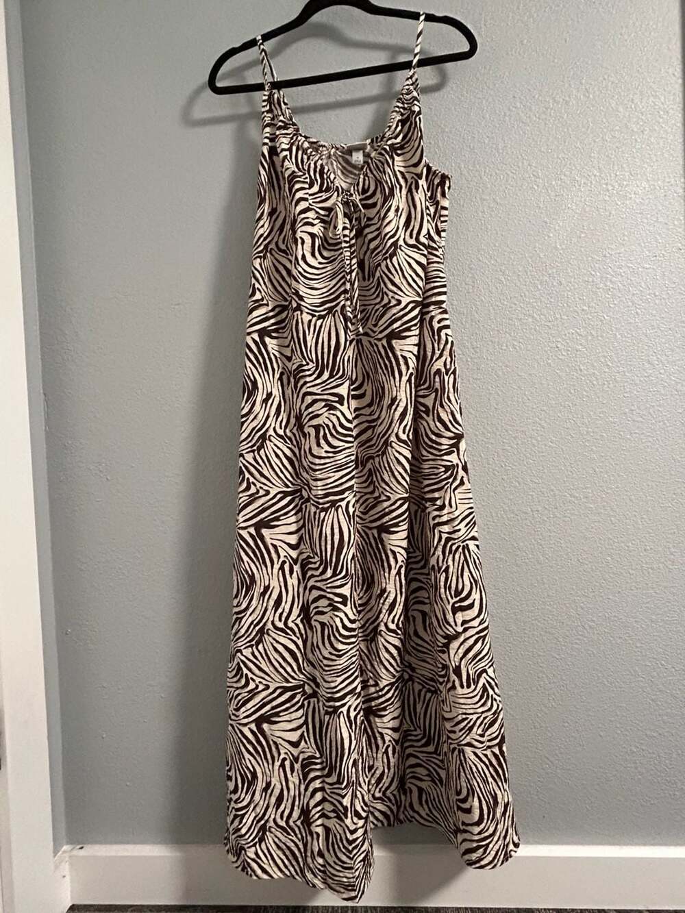 A New Day Women's V-Neck Tie-Front Cami Maxi Dress Zebra Print Size M